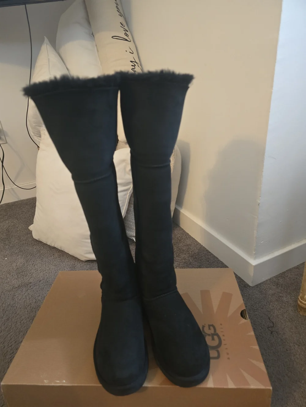 UGG Black Over-The-Knee Boots with Shearling Cuff